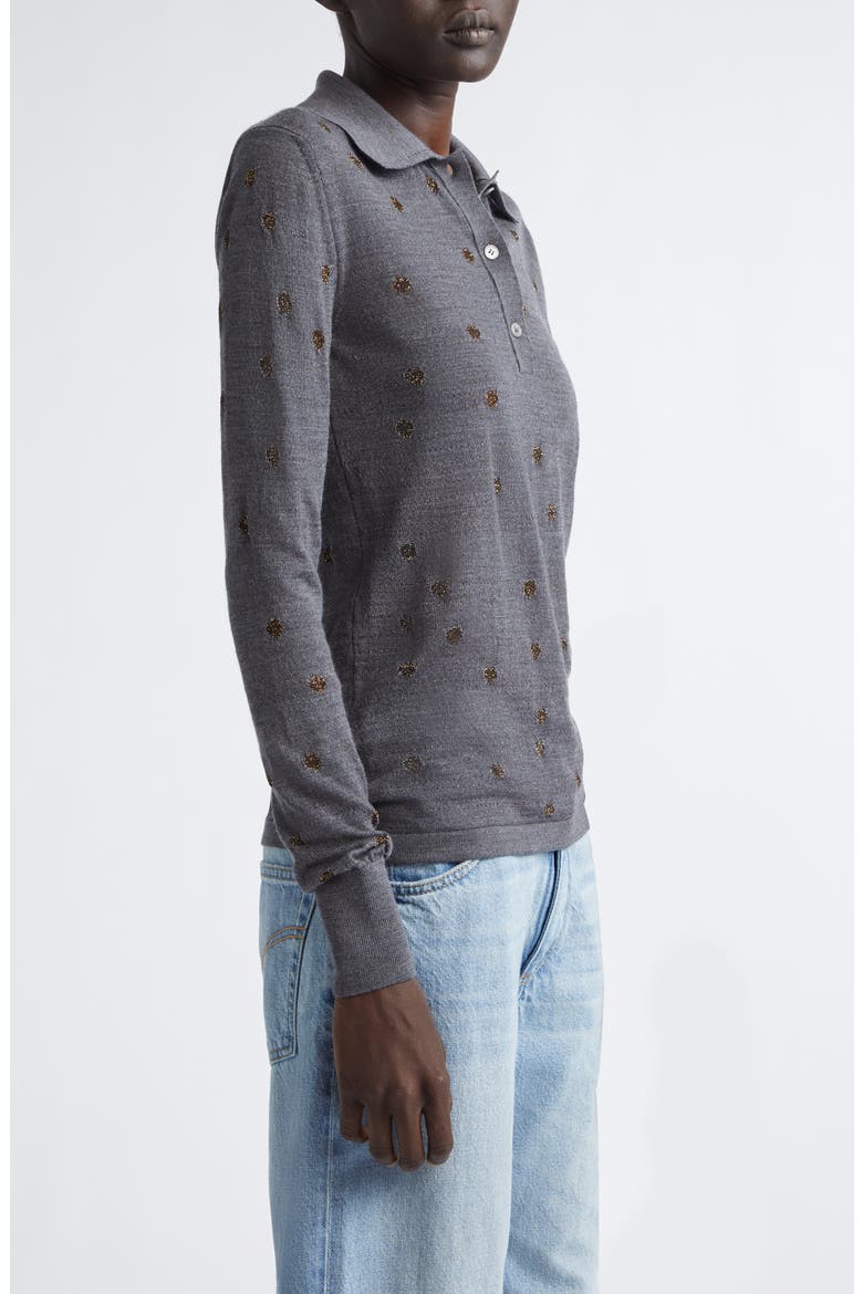 Glitter Dot Wool Blend Polo Sweater, Alternate, color, GREY MELANGE