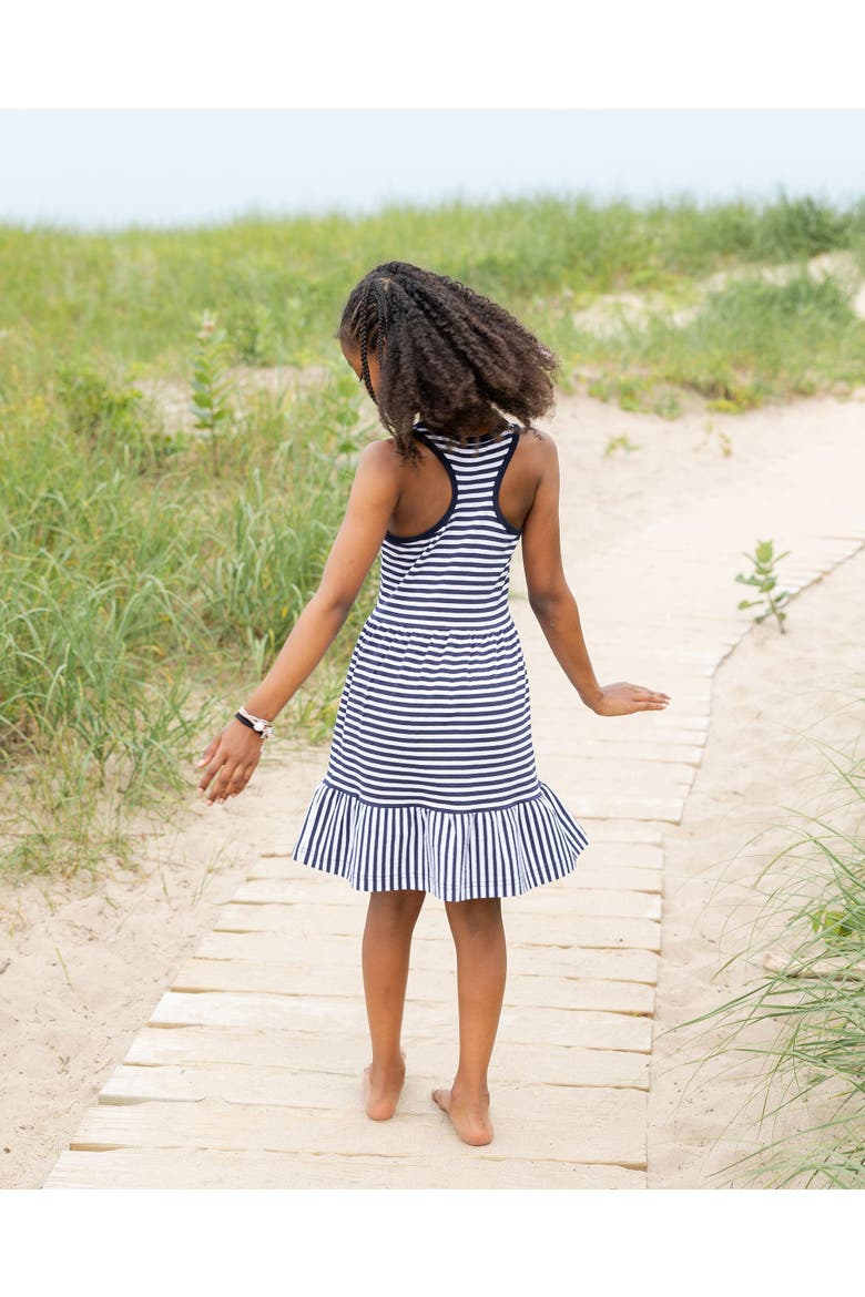 Navy Stripe Knit Dress With Shirred Skirt, Alternate, color, Navy / White