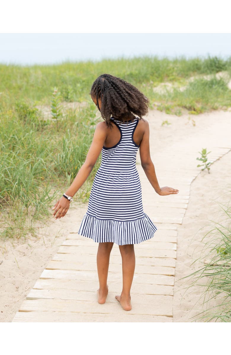 Florence Eiseman Navy Stripe Knit Dress With Shirred Skirt, Alternate, color, Navy / White