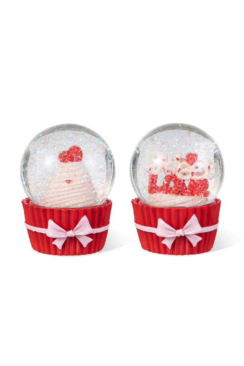 3.25"H Set of 2 65MM Valentine's Resin Cupcakes Waterglobes, Main, color, Red