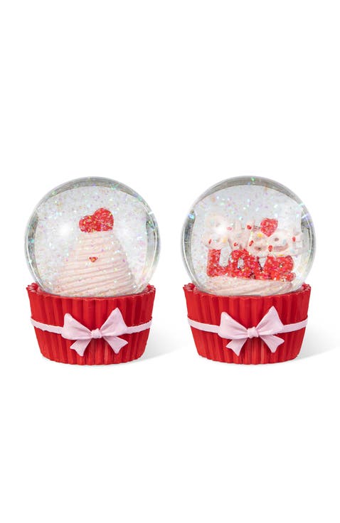3.25"H Set of 2 65MM Valentine's Resin Cupcakes Waterglobes