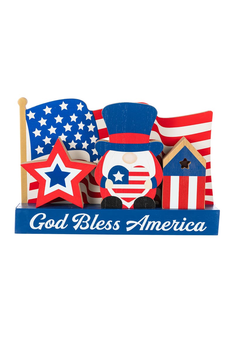 Patriotic Americana Wooden Block Table Decor, Main, color, Blue