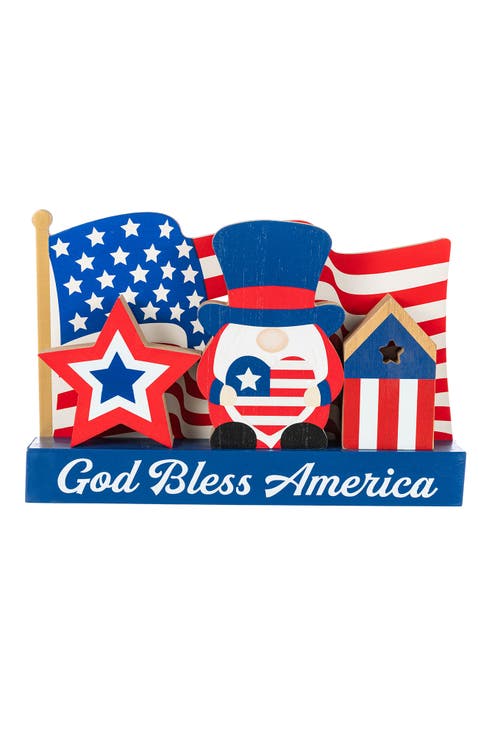 Patriotic Americana Wooden Block Table Decor