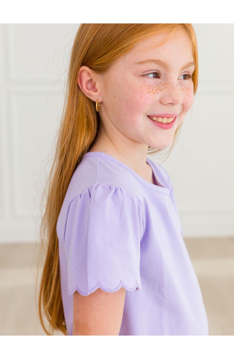 RuffleButts Girls Short Sleeve Scallop Tee, Alternate, color, Lavender