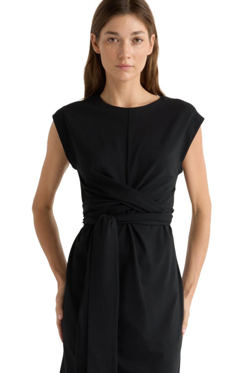 Modern Citizen Fei Organic Cotton Tie Front Midi Dress, Alternate, color, Black