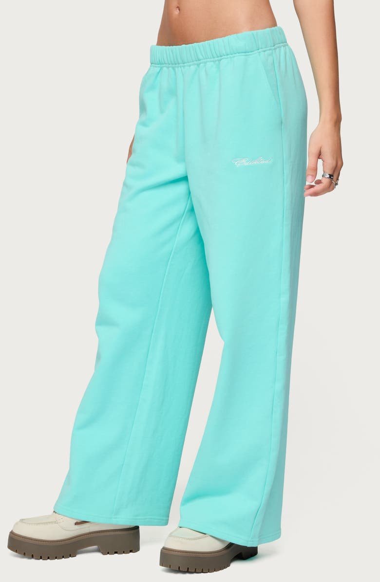 EDIKTED Only Logo Wide Leg Sweatpants, Alternate, color, Aqua