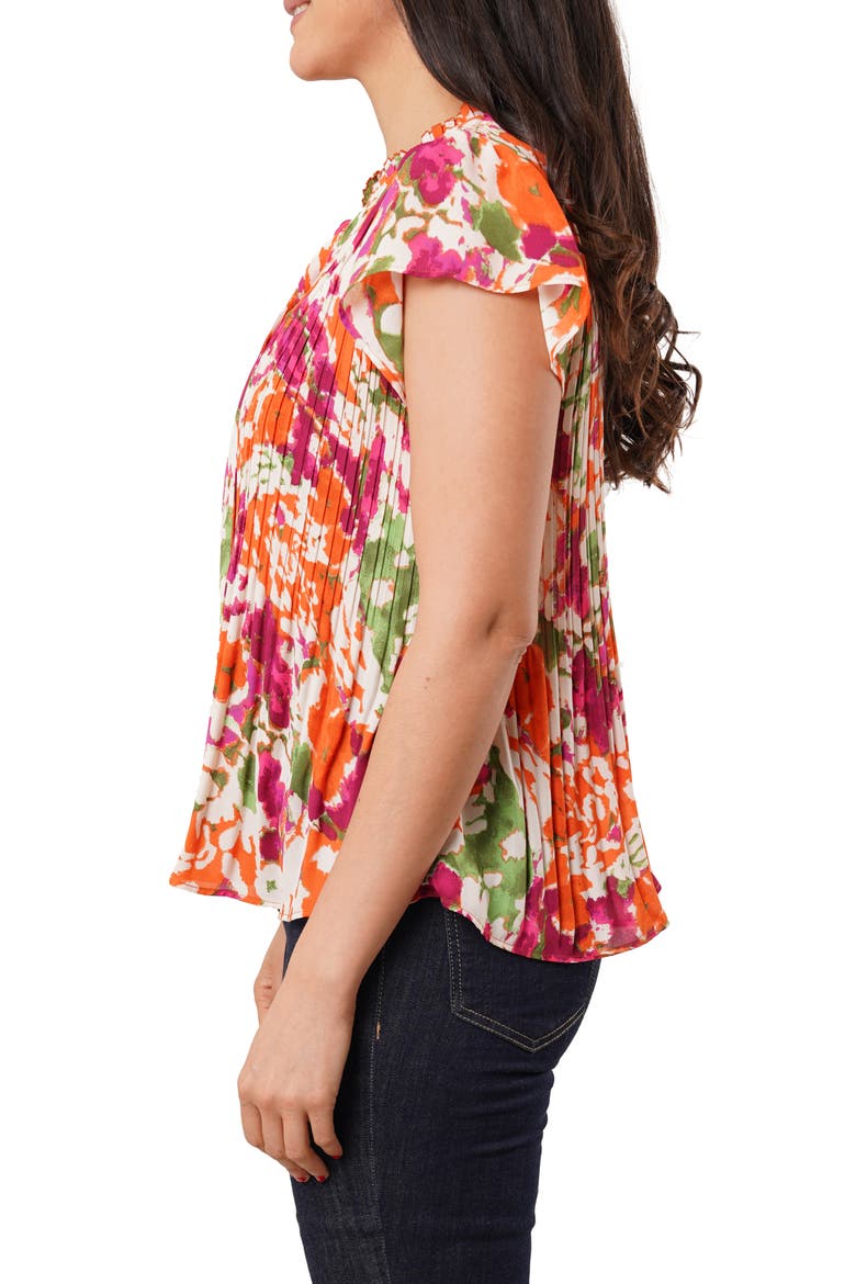 Pleated Tie Neck Short Sleeve Top, Alternate, color, PAULA WARM
