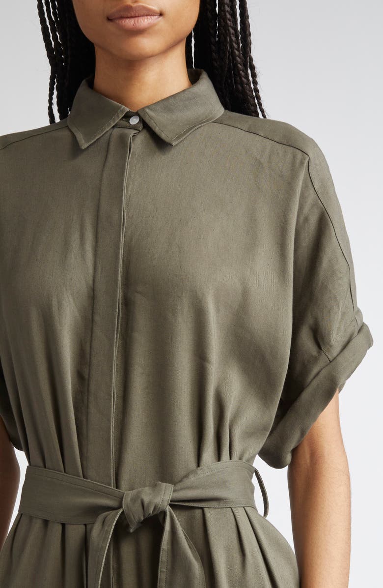 Proenza Schouler Scottie Linen Blend Belted Shirtdress, Alternate, color, Fatigue