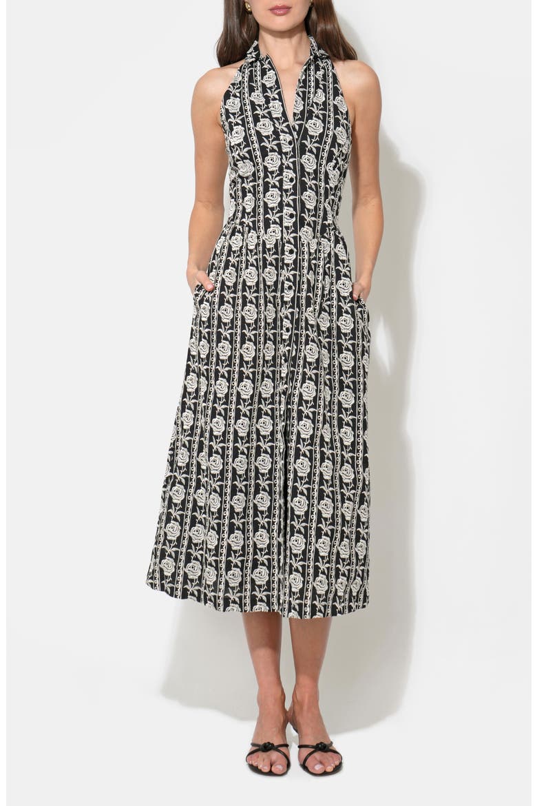 Hazer Embroidered Halter Midi Dress, Alternate, color, BLACK