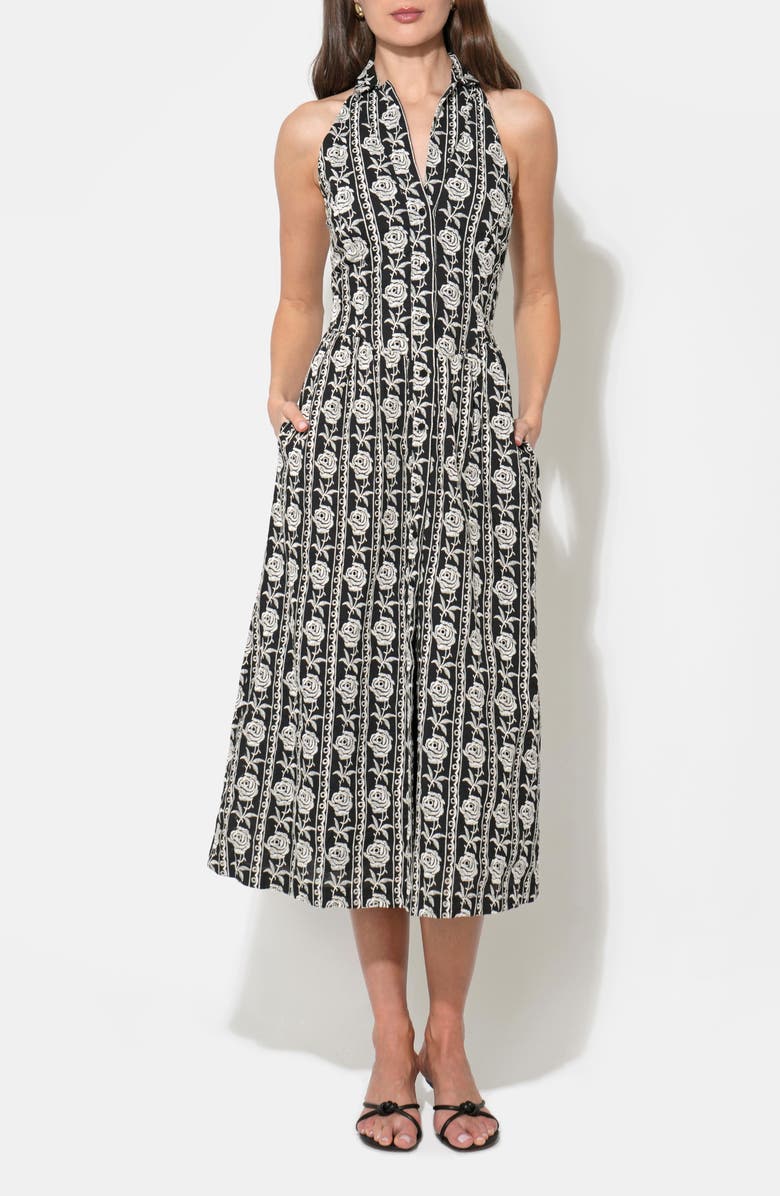 Adelyn Rae Hazer Embroidered Halter Midi Dress, Alternate, color, Black