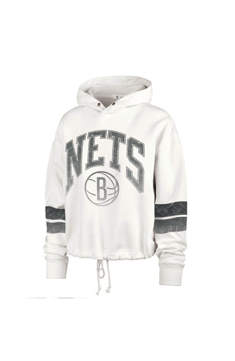'47 Women's '47 Cream Brooklyn Nets Emerson Stripe Cropped Pullover Hoodie, Alternate, color, Cream