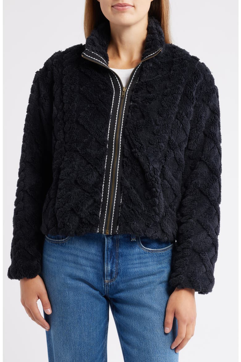 Textured Faux Fur Jacket, Alternate, color, BLACK