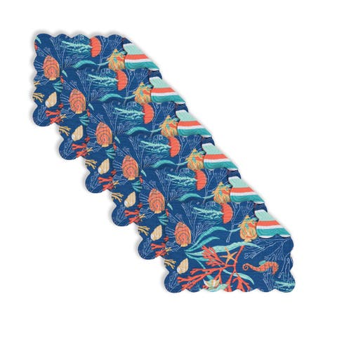 Bimini Island Coastal Sea Life Cotton Quilted Reversible Placemats Set of 6, 13" x 19"