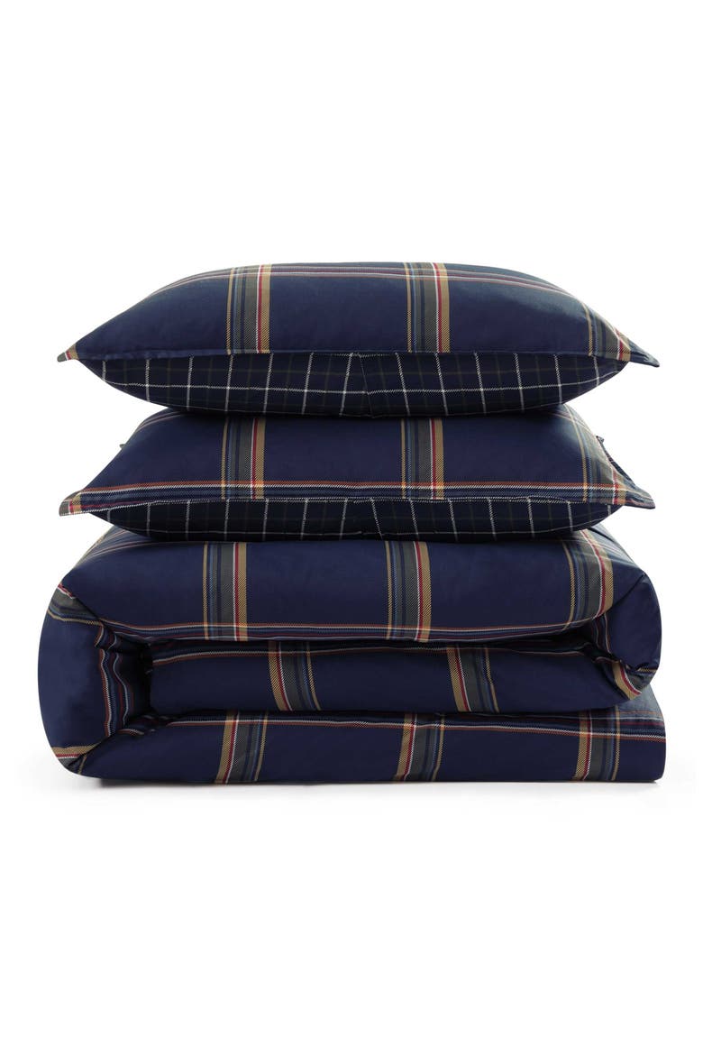 Beacon Plaid Duvet Cover & Shams Set, Main, color, NAVY BLUE/ DARK YELLOW