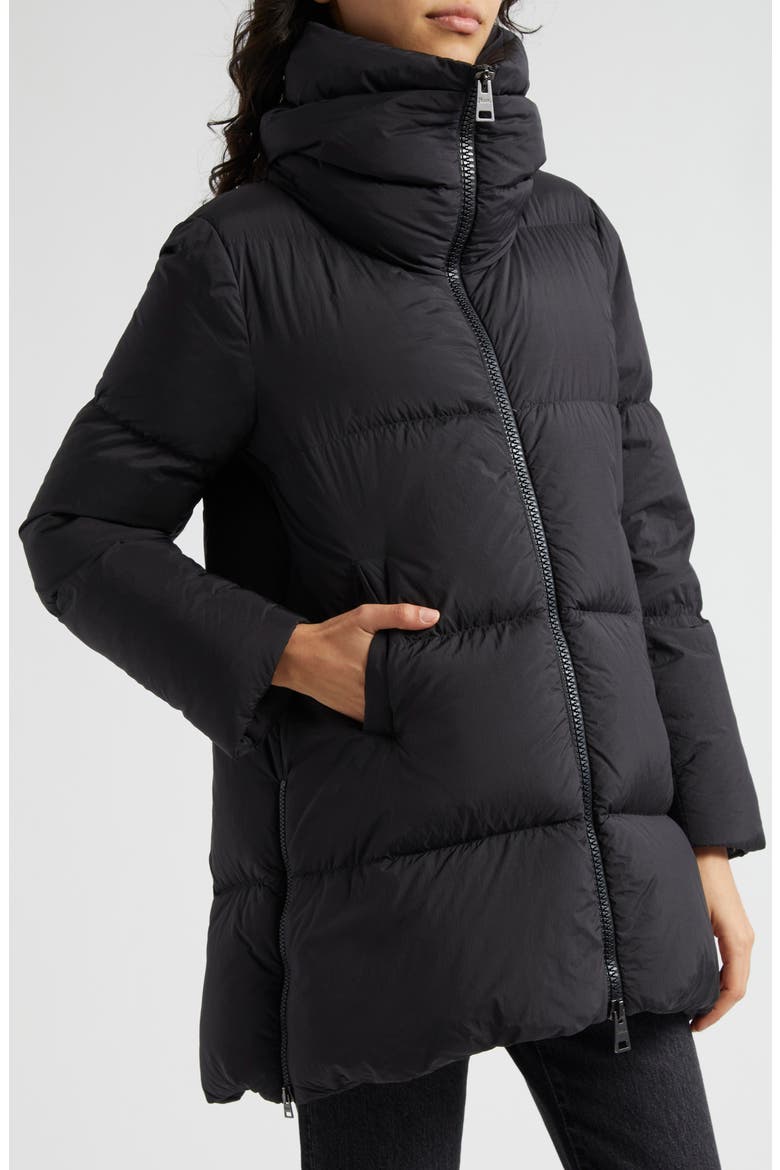Box Quilted Water Resistant Down Coat, Alternate, color, BLACK