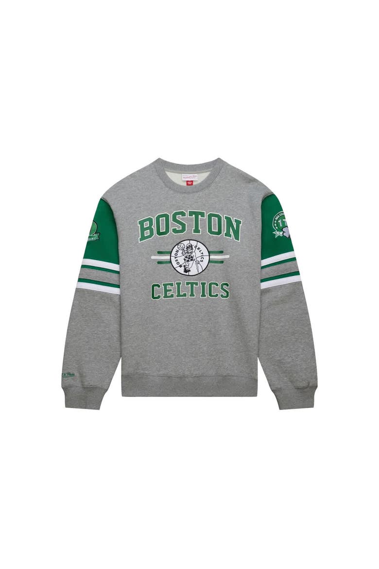 Men's Mitchell & Ness Heather Gray Boston Celtics Hardwood Classics All Over 4.0 Pullover Sweatshirt, Alternate, color, Heather Gray