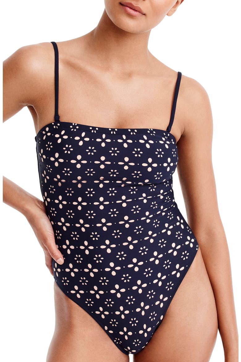 Crochet One-Piece Swimsuit, Alternate, color, NAVY BLUSH