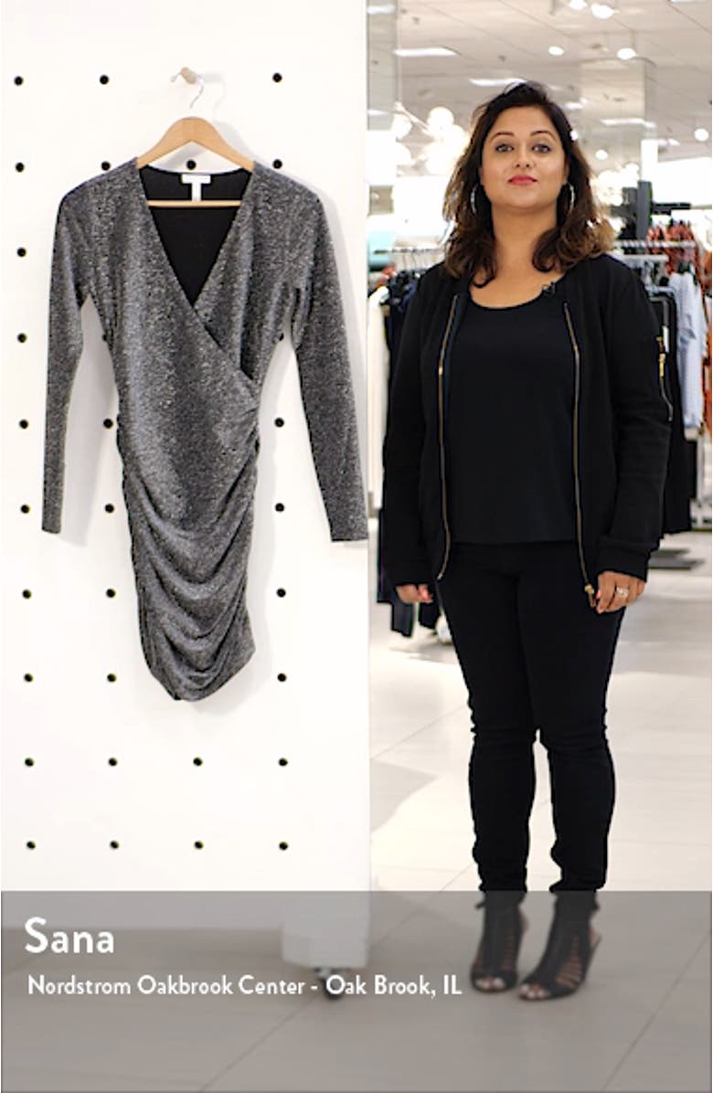 Metallic Long Sleeve Wrap Dress, sales video thumbnail