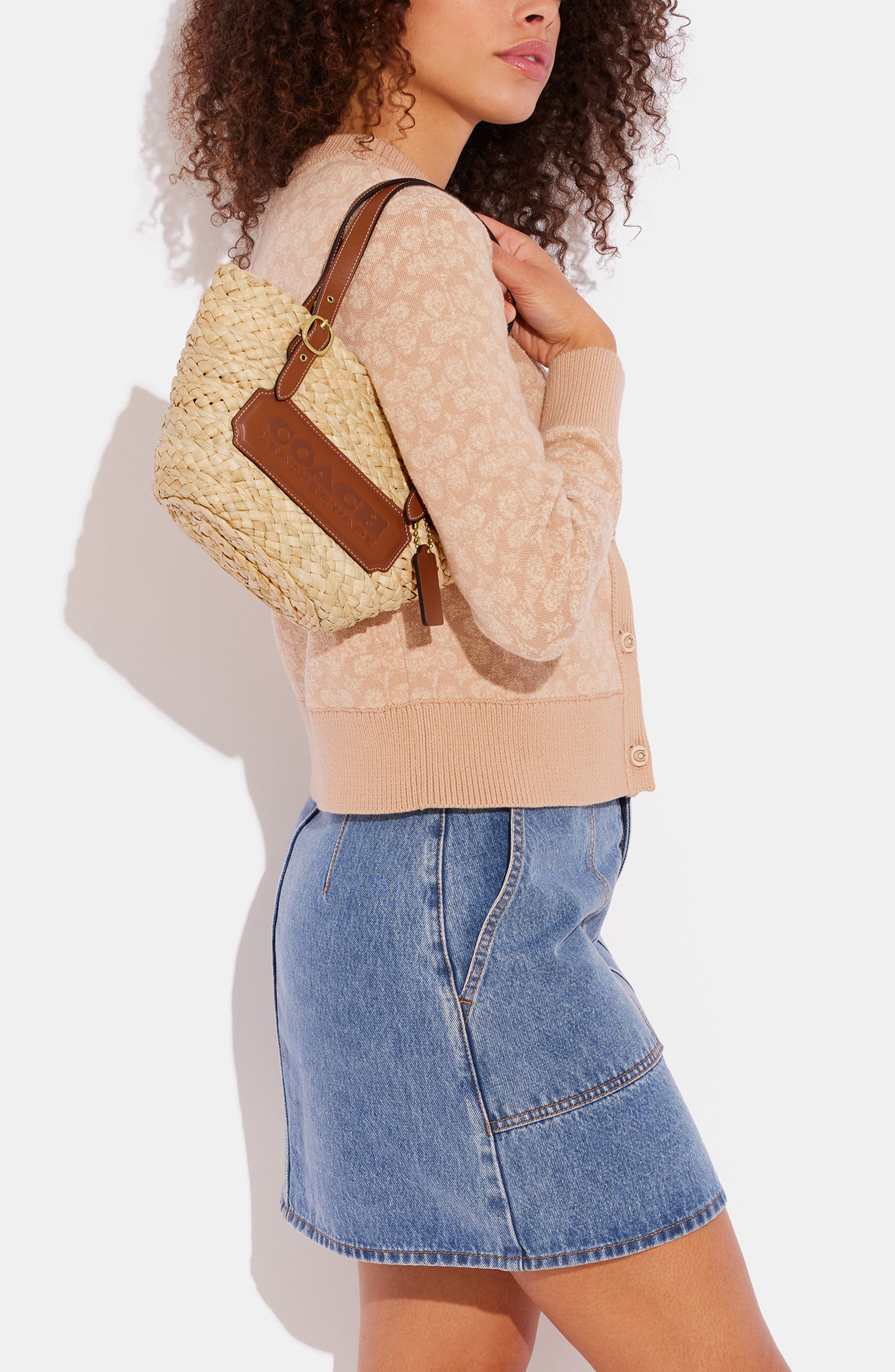 Structured Straw & Leather Tote, Alternate, color, B4/ NATURAL/ BURNISHED AMBER