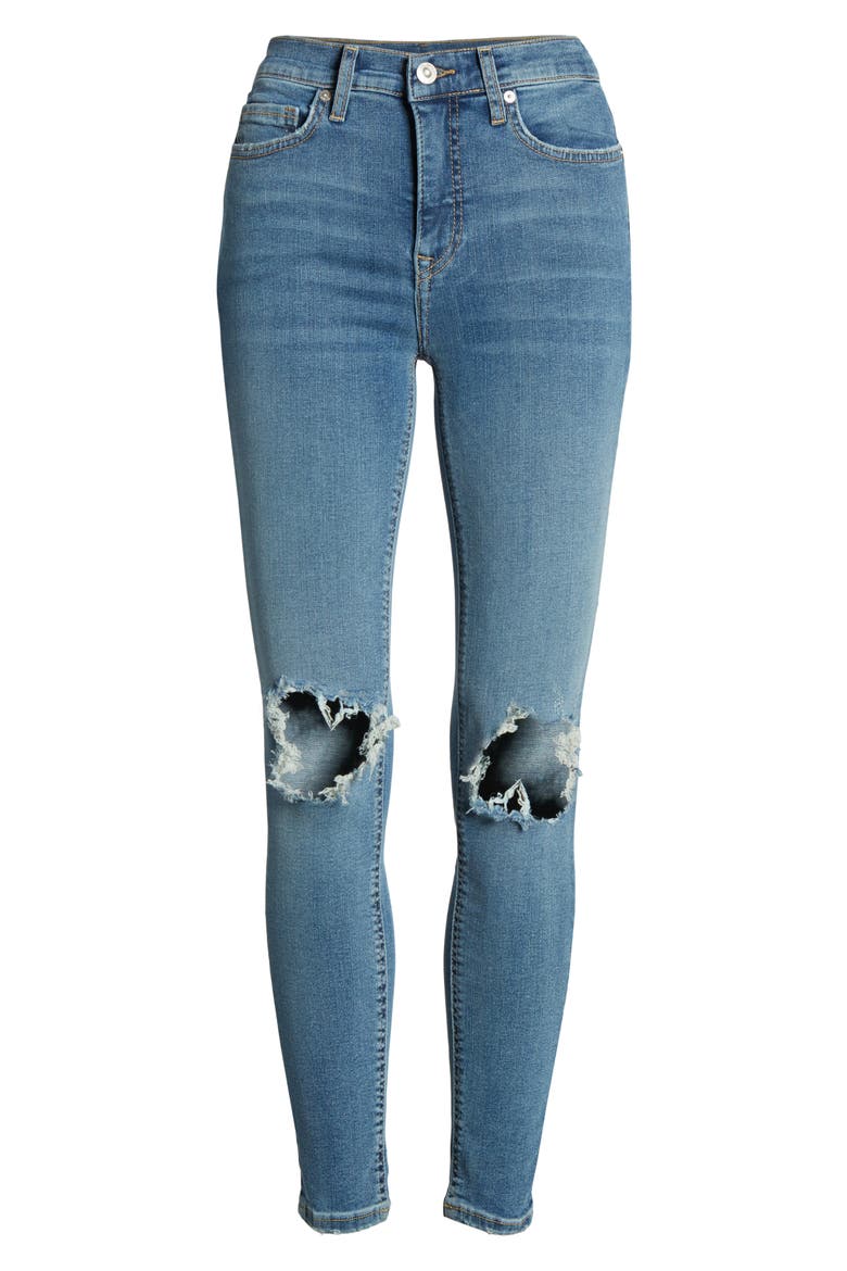 Ripped High Waist Skinny Jeans, Alternate, color, NAVY