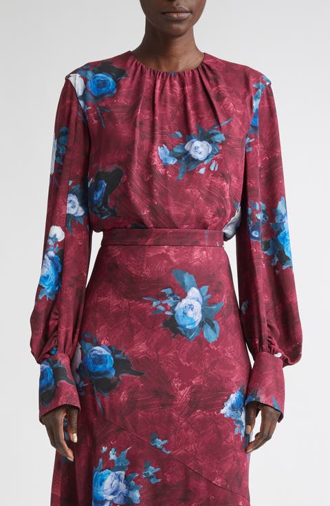 Abstract Rose Print Long Sleeve Top