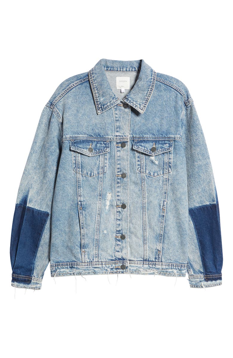 HIDDEN JEANS Colorblock Destroyed Denim Trucker Jacket, Alternate, color, 