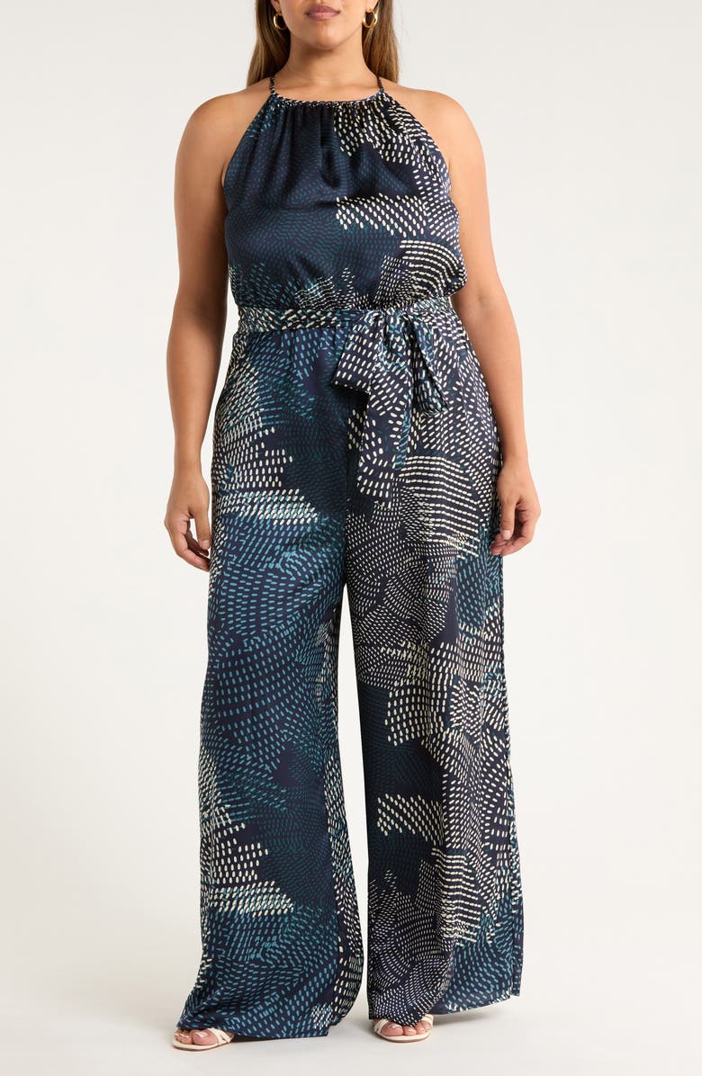 SUGARLIPS Kirby Geometric Wide Leg Jumpsuit, Main, color, Navy-Cream