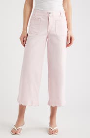 Wit & Wisdom Scallop Patch Pocket High Waist Crop Wide Leg Twill Pants