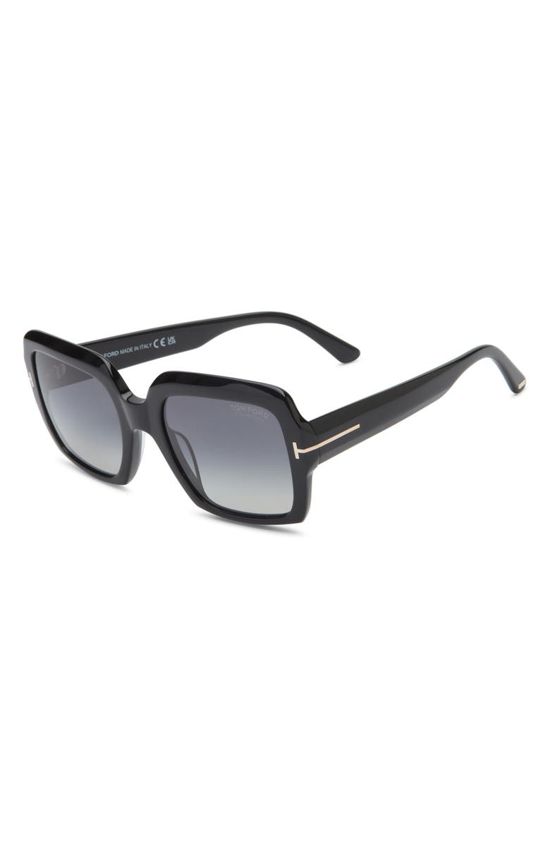 TOM FORD Kaya 54mm Polarized Gradient Square Sunglasses, Alternate, color, Shiny Black/ Eco/ Polar