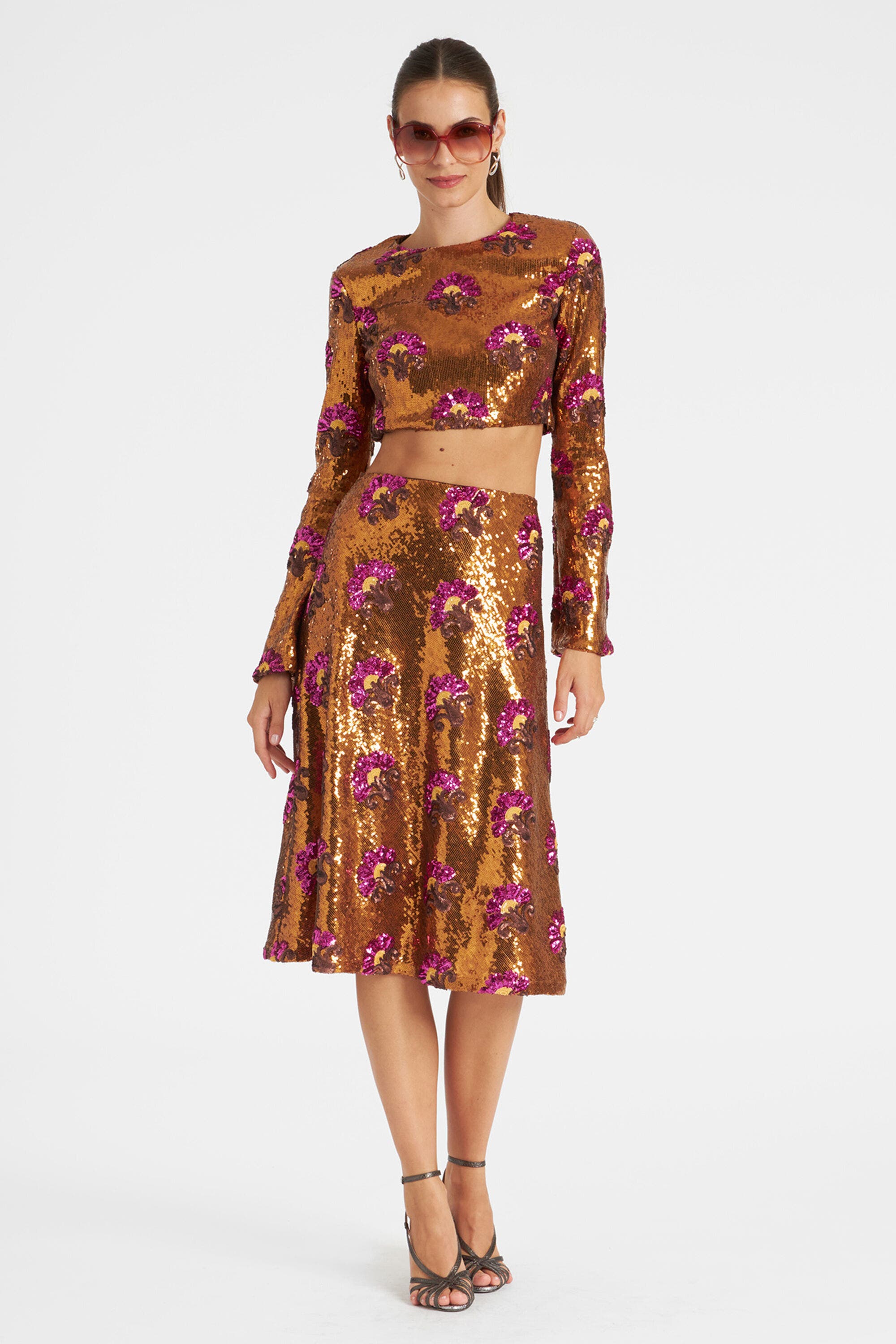 Holly Crop Top Textured Sequins Rust