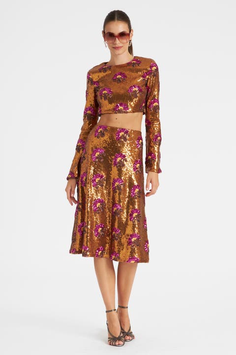 Holly Crop Top Textured Sequins Rust