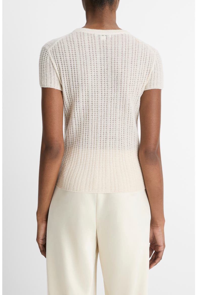 Waffle Stitch Short Sleeve Cashmere & Silk Sweater, Alternate, color, WHITE SAND