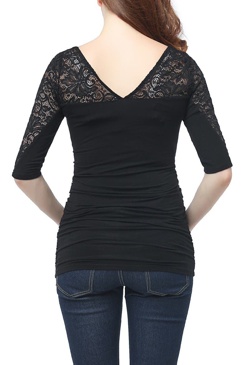 Lace Trim Ruched Maternity Top, Alternate, color, BLACK