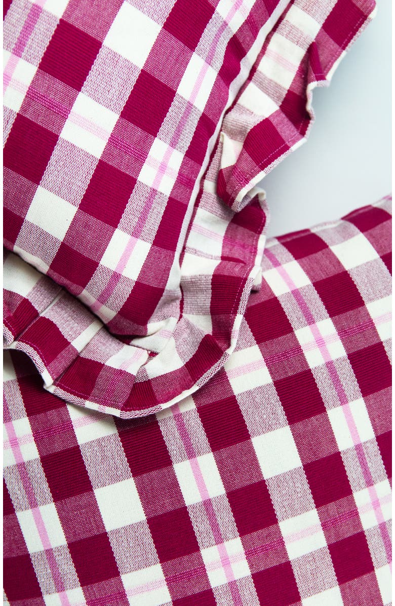 Archive New York Abigail Cranberry Handwoven Cotton Plaid Ruffle Pillow, Alternate, color, Burgundy