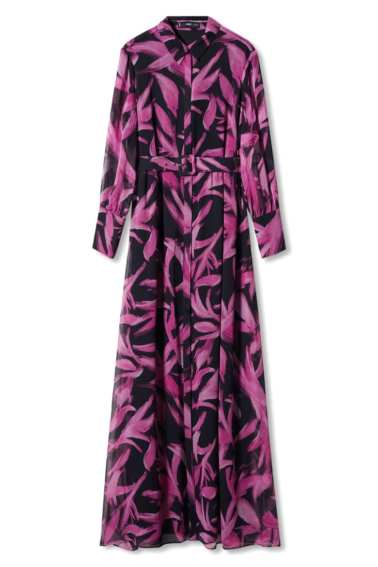Long Sleeve Leaf Print Dress, Alternate, color, PURPLE/ BLACK