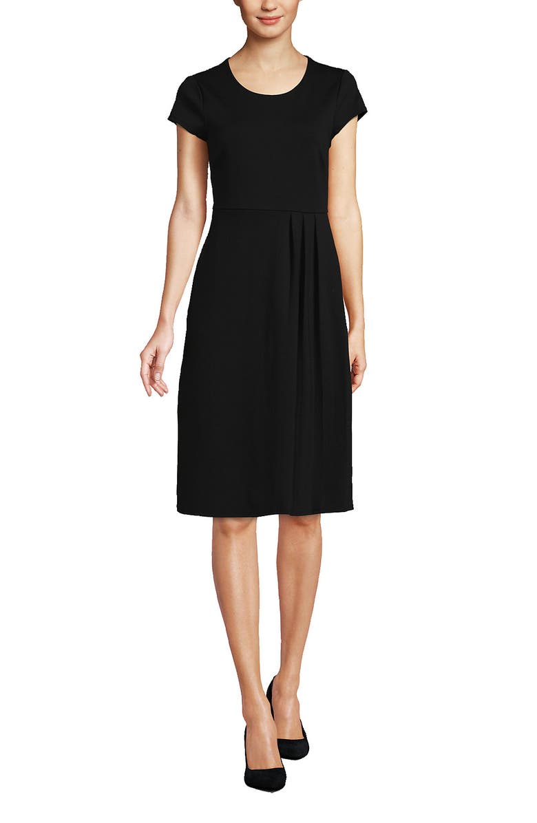 Lands' End Cap Sleeve Box Pleat Ponte Dress, Main, color, 