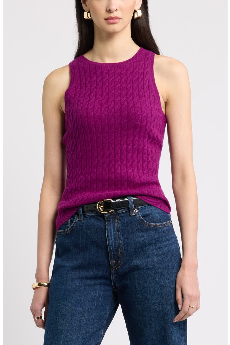 Cable Knit Cashmere Sweater Tank, Main, color, PURPLE BELL