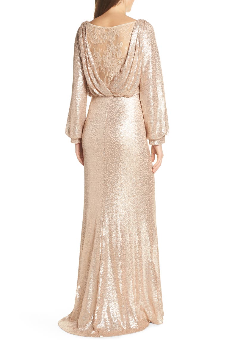Blouson Long Sleeve Sequin Evening Dress, Alternate, color, CHAMPAGNE