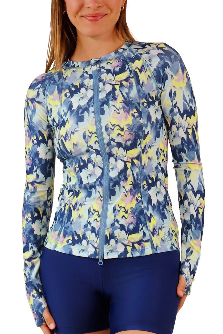 Long Sleeve Full Zip Rash Guard, Main, color, Marbled Floral