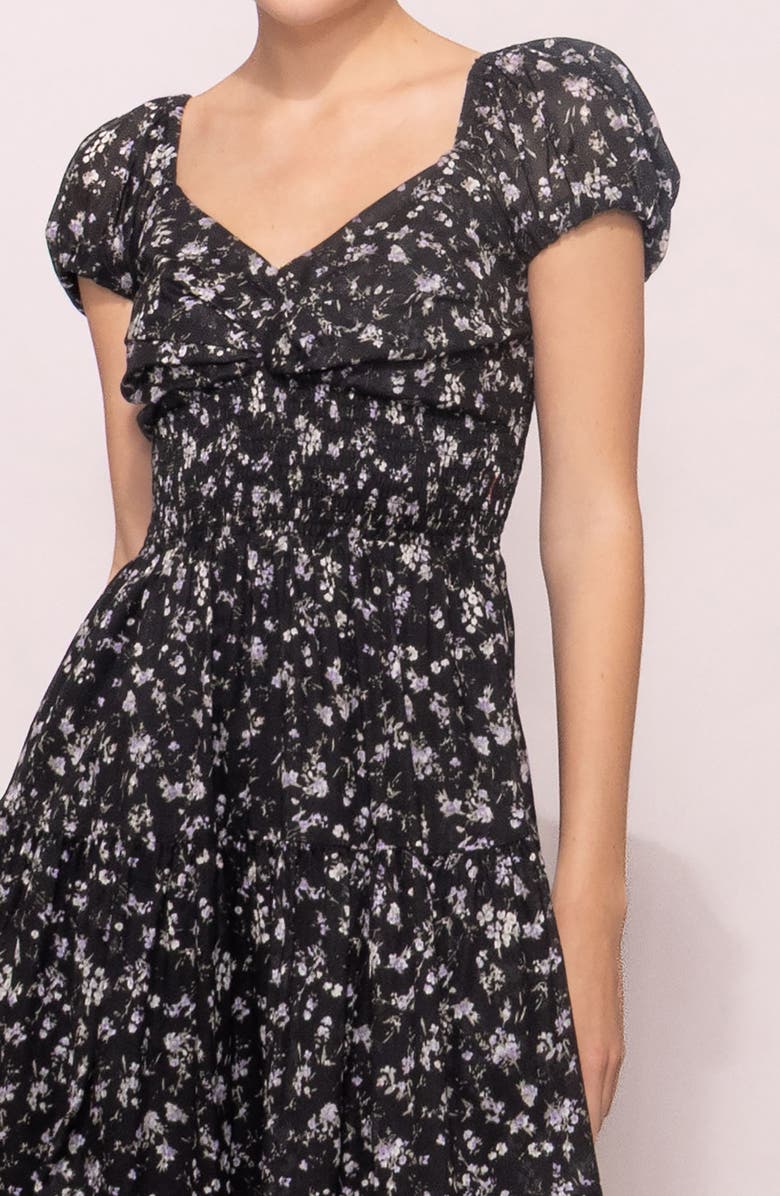 MELLODAY Ditsy Print Midi Dress, Alternate, color, Black Lilac