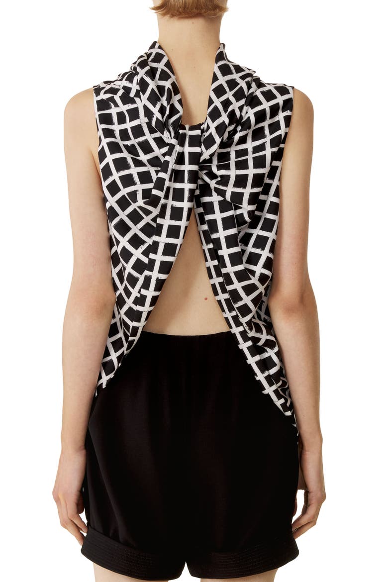 Printed Silk Sleeveless Top, Alternate, color, White/Black