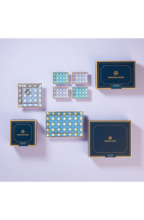Jonathan Adler Basketweave 4-piece Petite Tray Set In Multi
