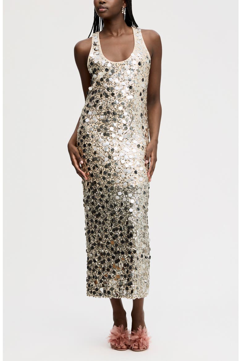 Paillette Sleeveless Maxi Dress, Main, color, BLUSH SILVER