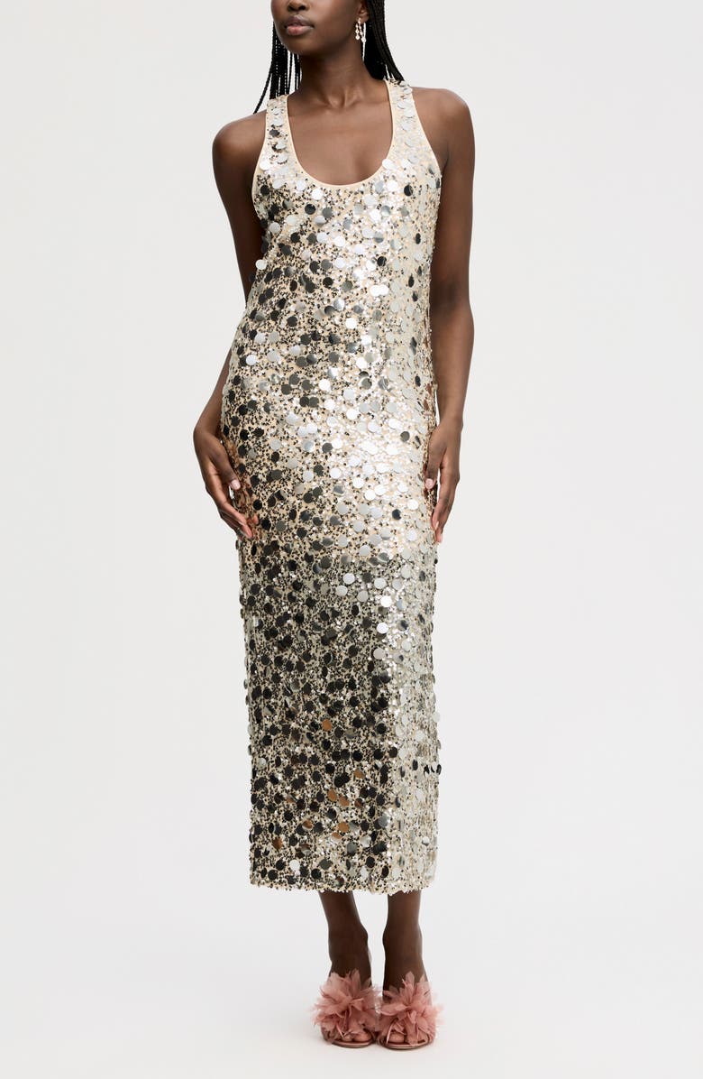 Sam Edelman Paillette Sleeveless Maxi Dress, Main, color, Blush Silver