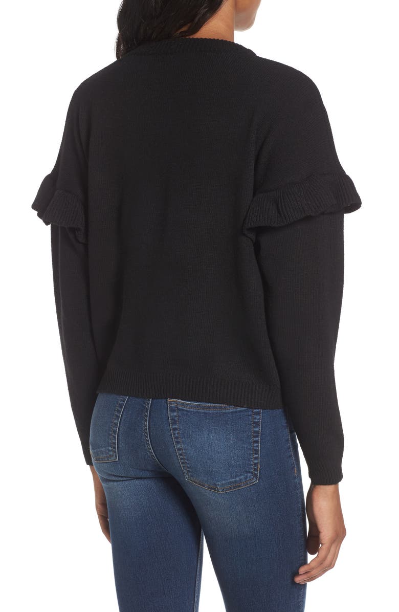 Woven Heart Ruffle Sleeve Embroidered Sweater, Alternate, color, 