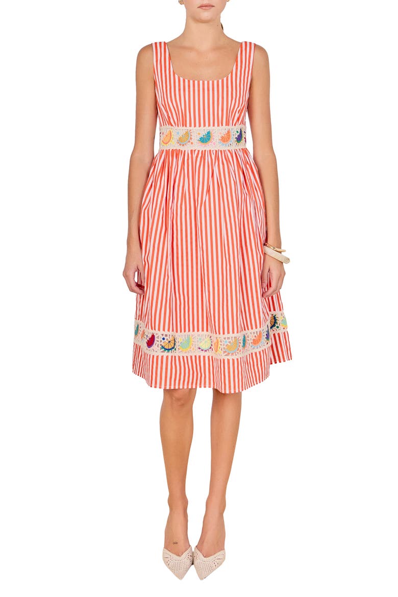 Stripe Crochet Trim Sleeveless Dress, Main, color, ORANGE MULTI