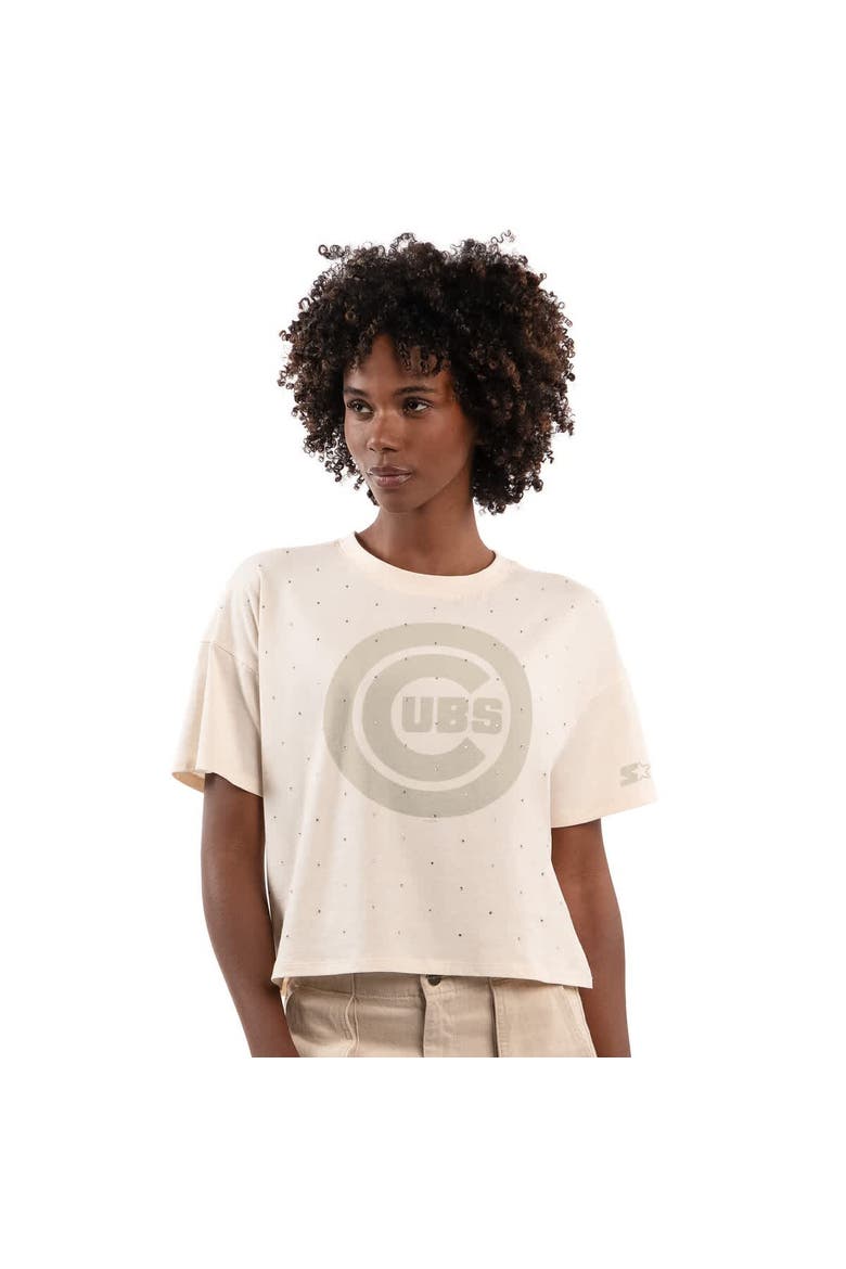 Women's Starter Cream Chicago Cubs Rhinestone Sprinkle Boxy Cropped T-Shirt, Main, color, Cream