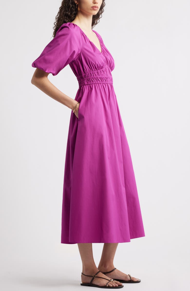 Nordstrom Puff Sleeve Cotton Poplin Dress, Alternate, color, Pink Wild Aster