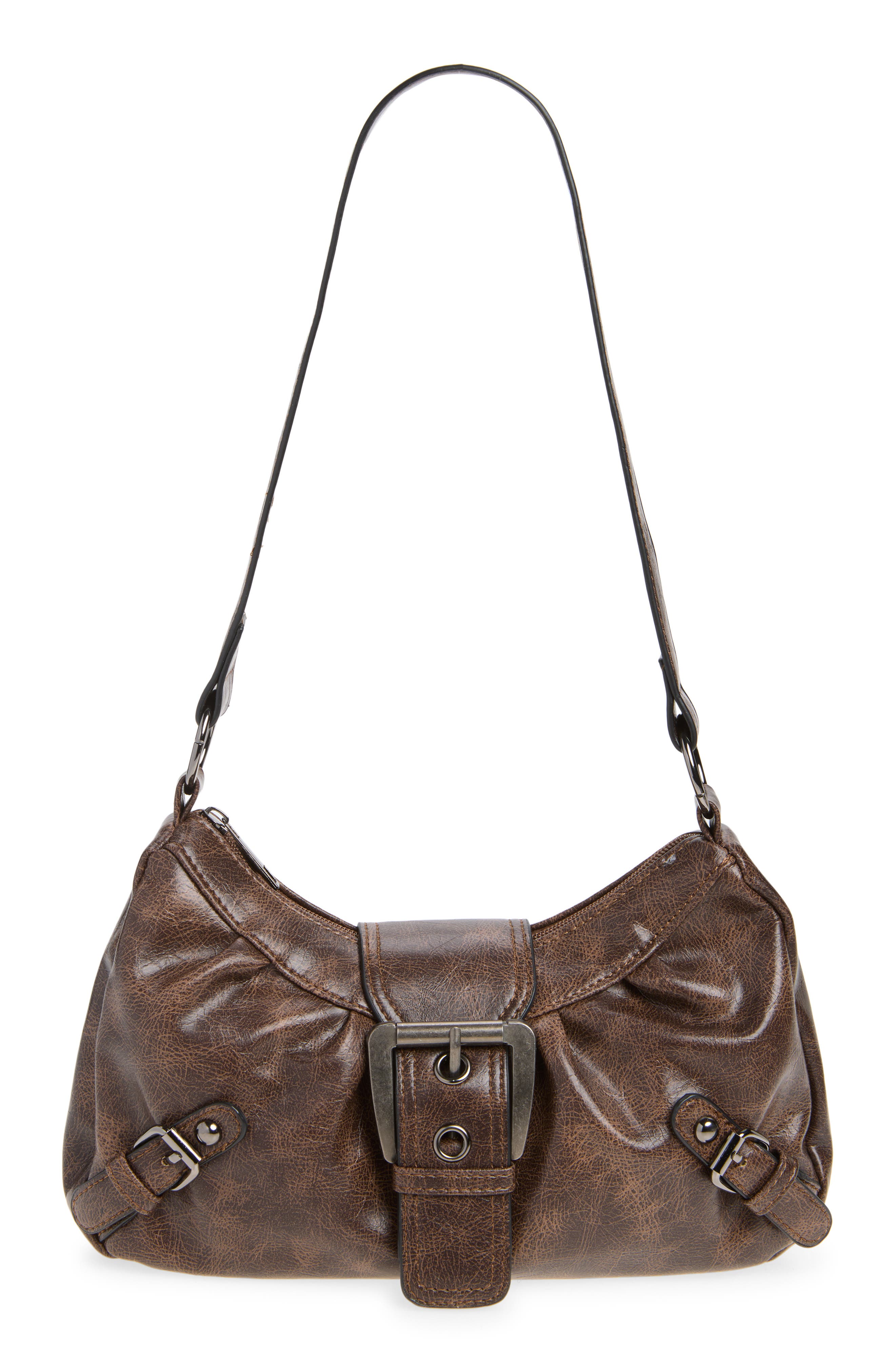 Faux Leather Buckle Mini Bag, Main, color, BROWN