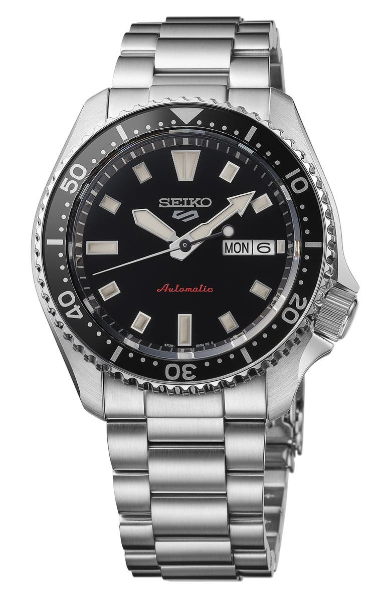 SEIKO WATCHES 5 Sports Bracelet Watch, 42mm, Main, color, Black